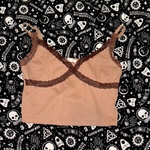 Full Tilt Tan and Brown Lace Cropped Tank Top